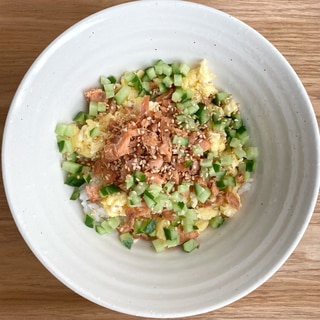 鮭と炒り卵の三色丼